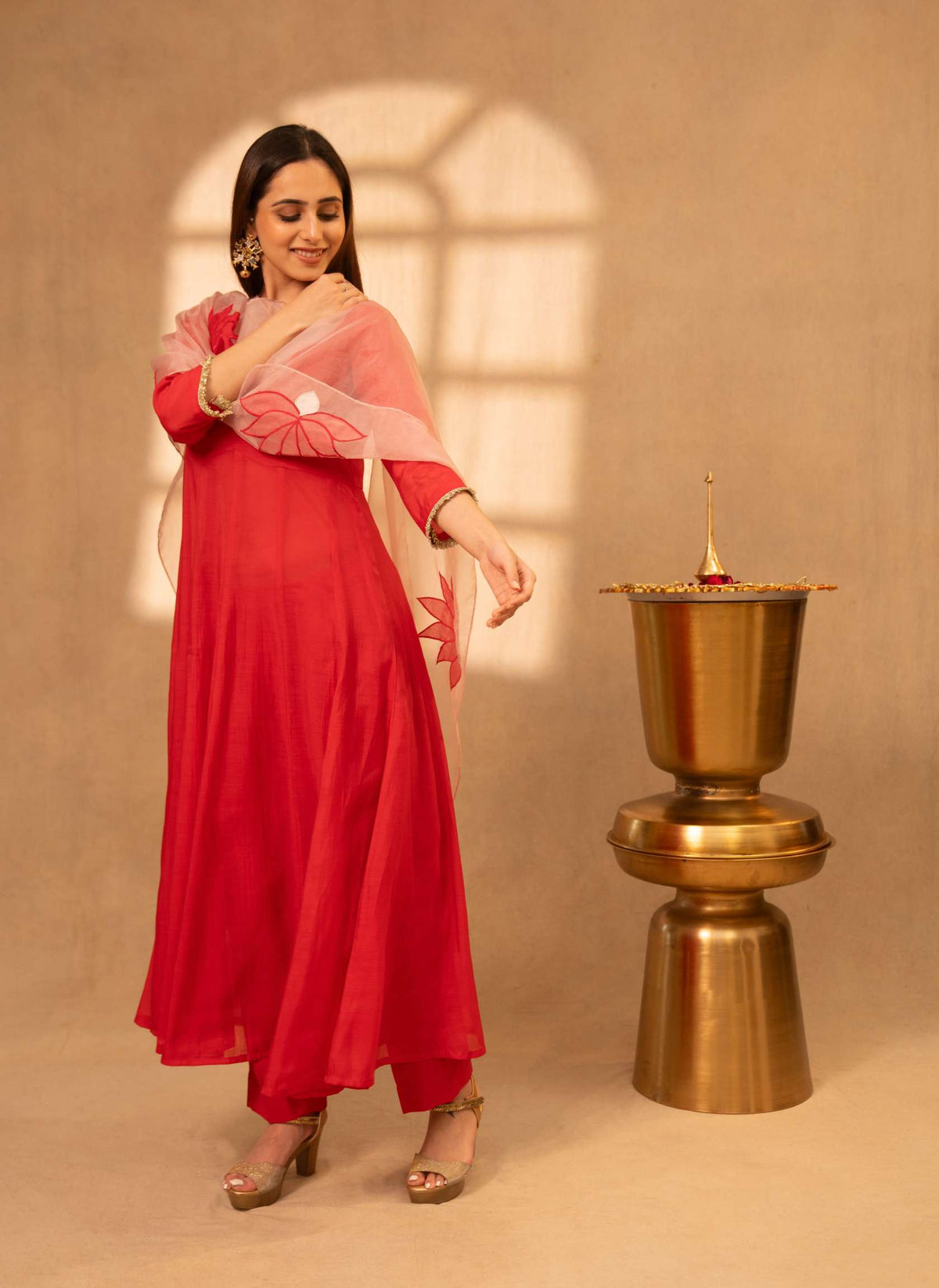 Deep Fuchsia Pink Anarkali Suit with Parallel Pants & Dupatta