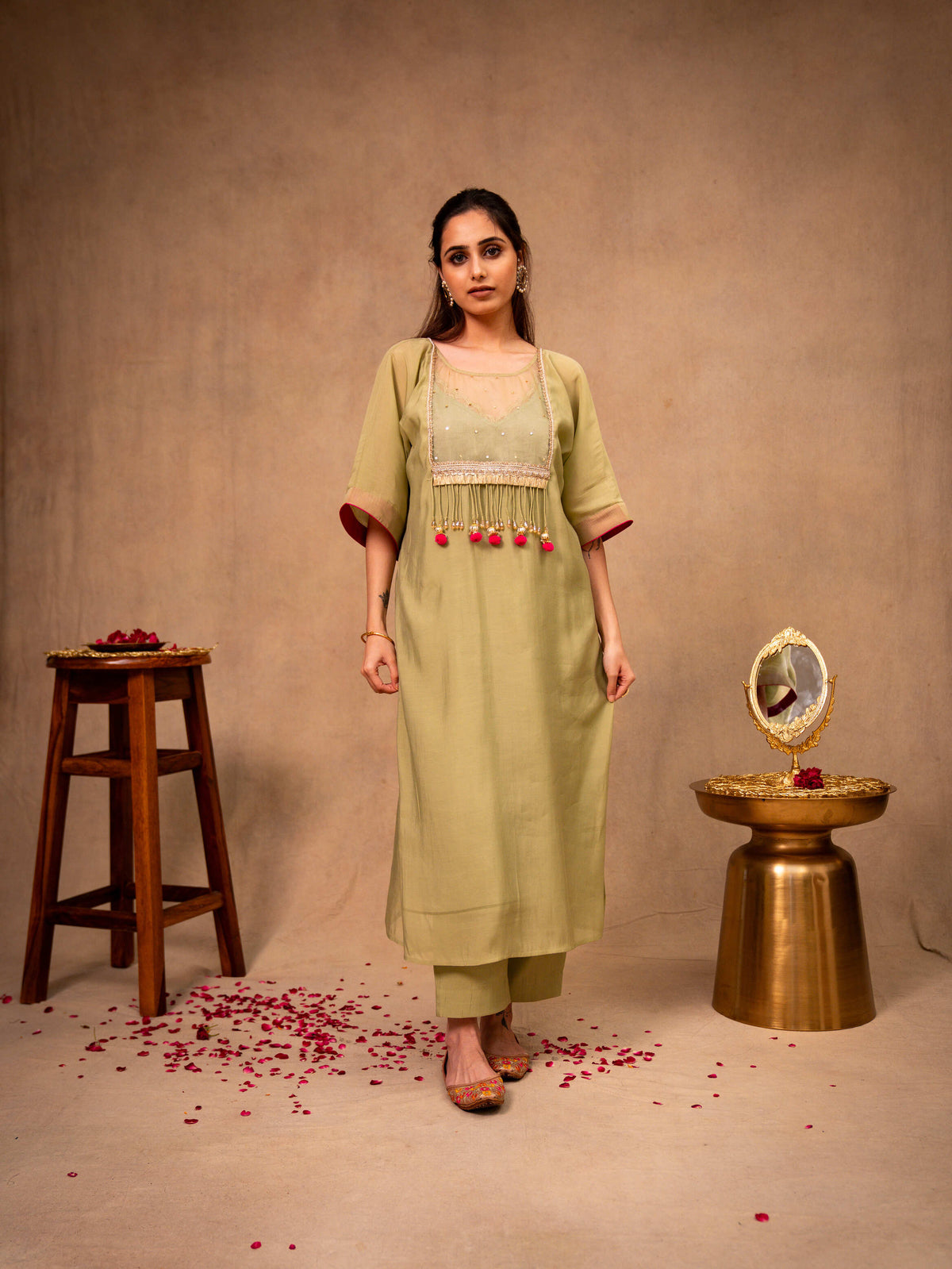 Pista Green Kaftan with Pants