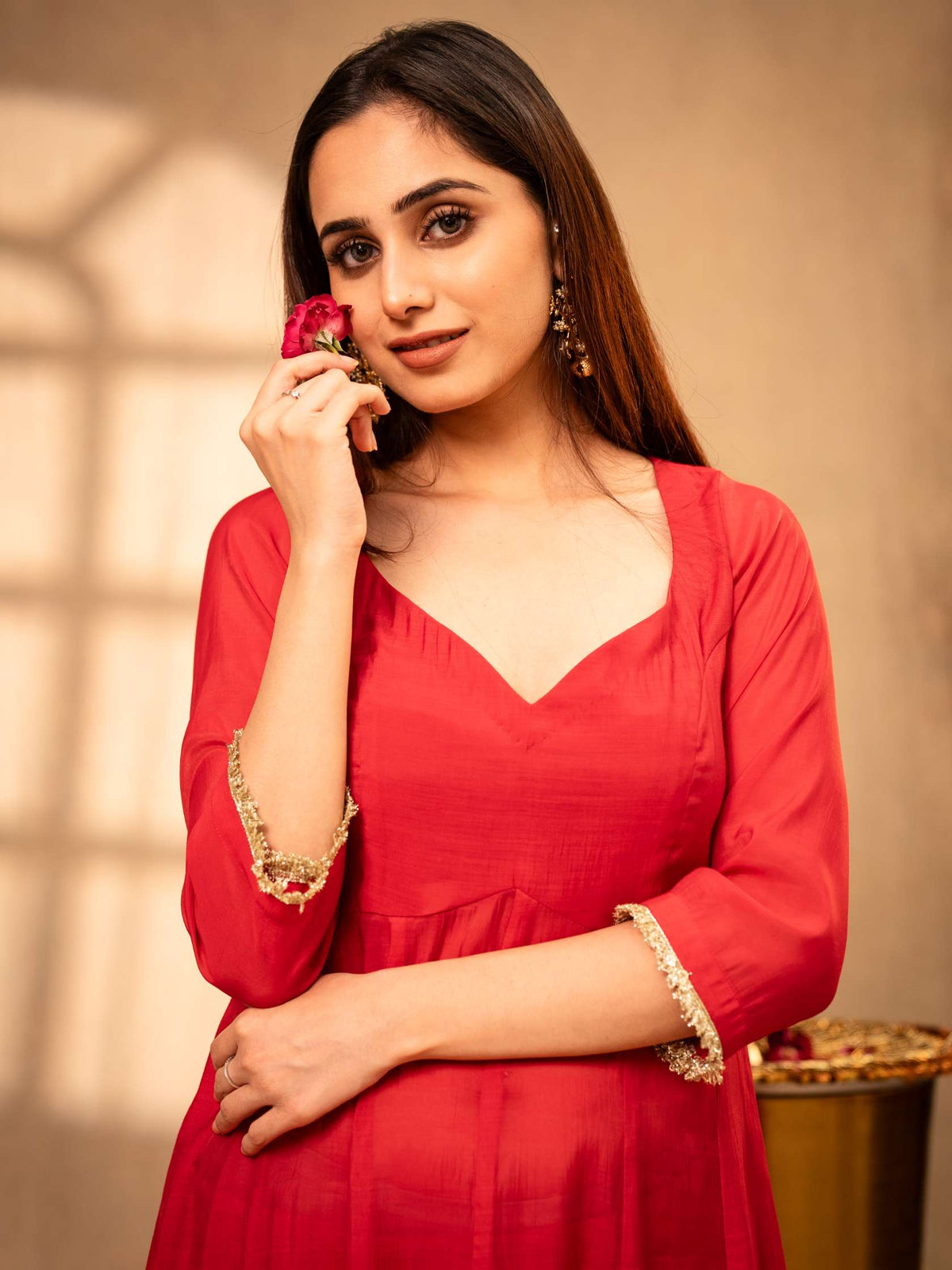 Deep Fuchsia Pink Anarkali Suit with Parallel Pants & Dupatta