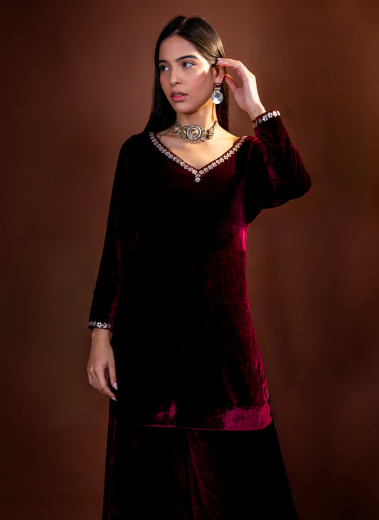 Wine Velvet Embellished Set