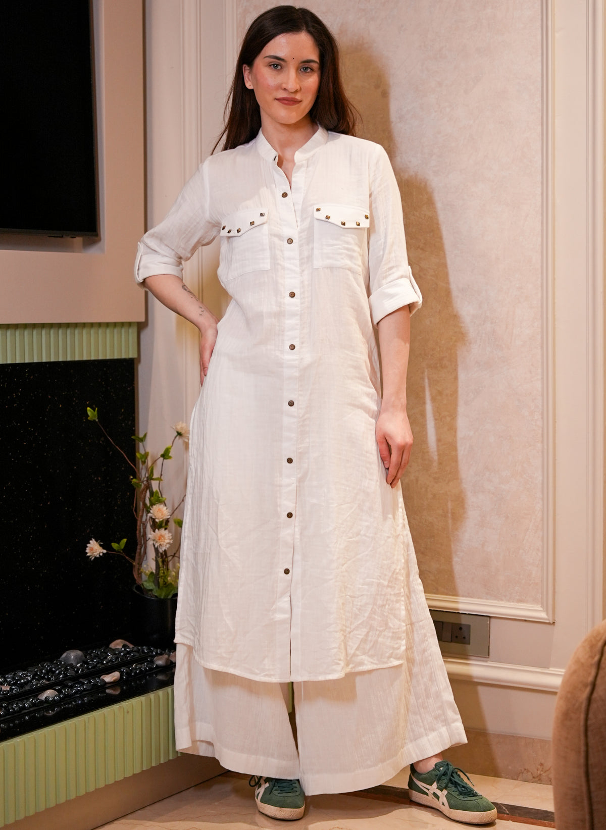 Crinkled Cotton Kurta Pant Set