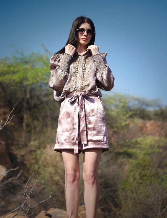Tailored Blouse & Signature Shorts - Bronze - Label Sakshi Nayyar