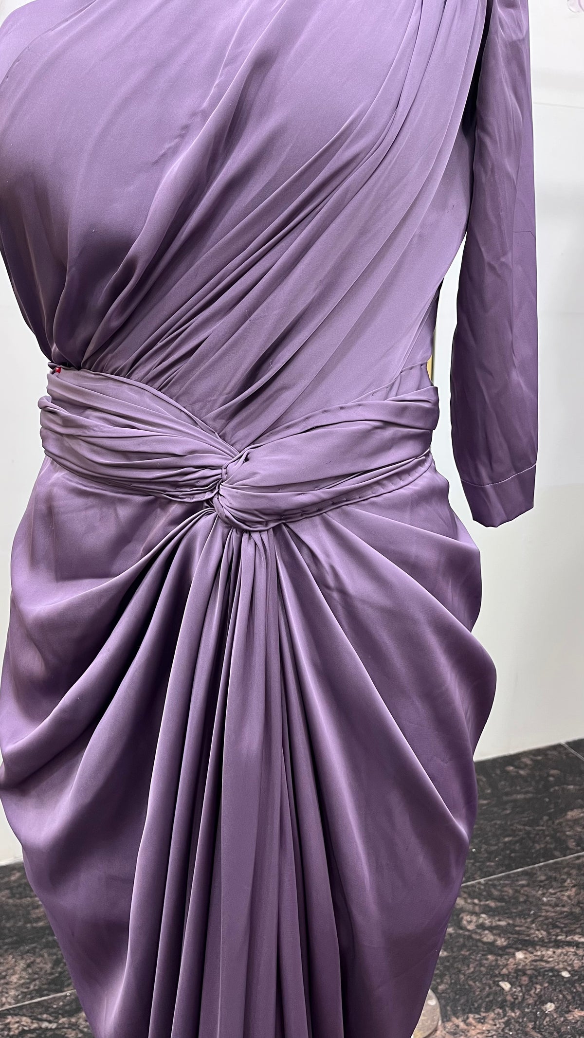 Satin One Side Shoulder Drape Gown