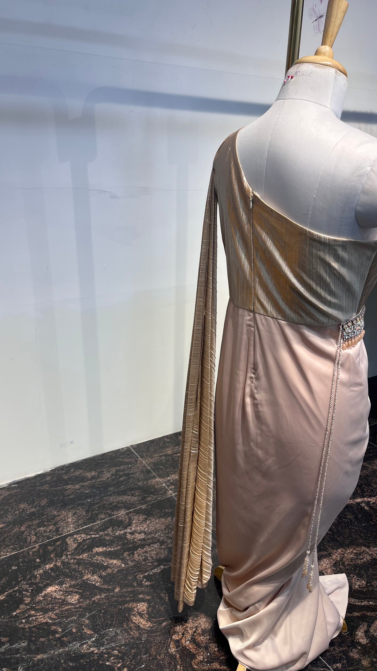 One Side Shoulder Drape Saree Gown with Fully Hand Work Embellished Belt