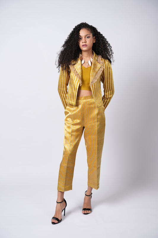 Fringe Flair & Stripes 3 Piece Cropped Pant & Blazer Set