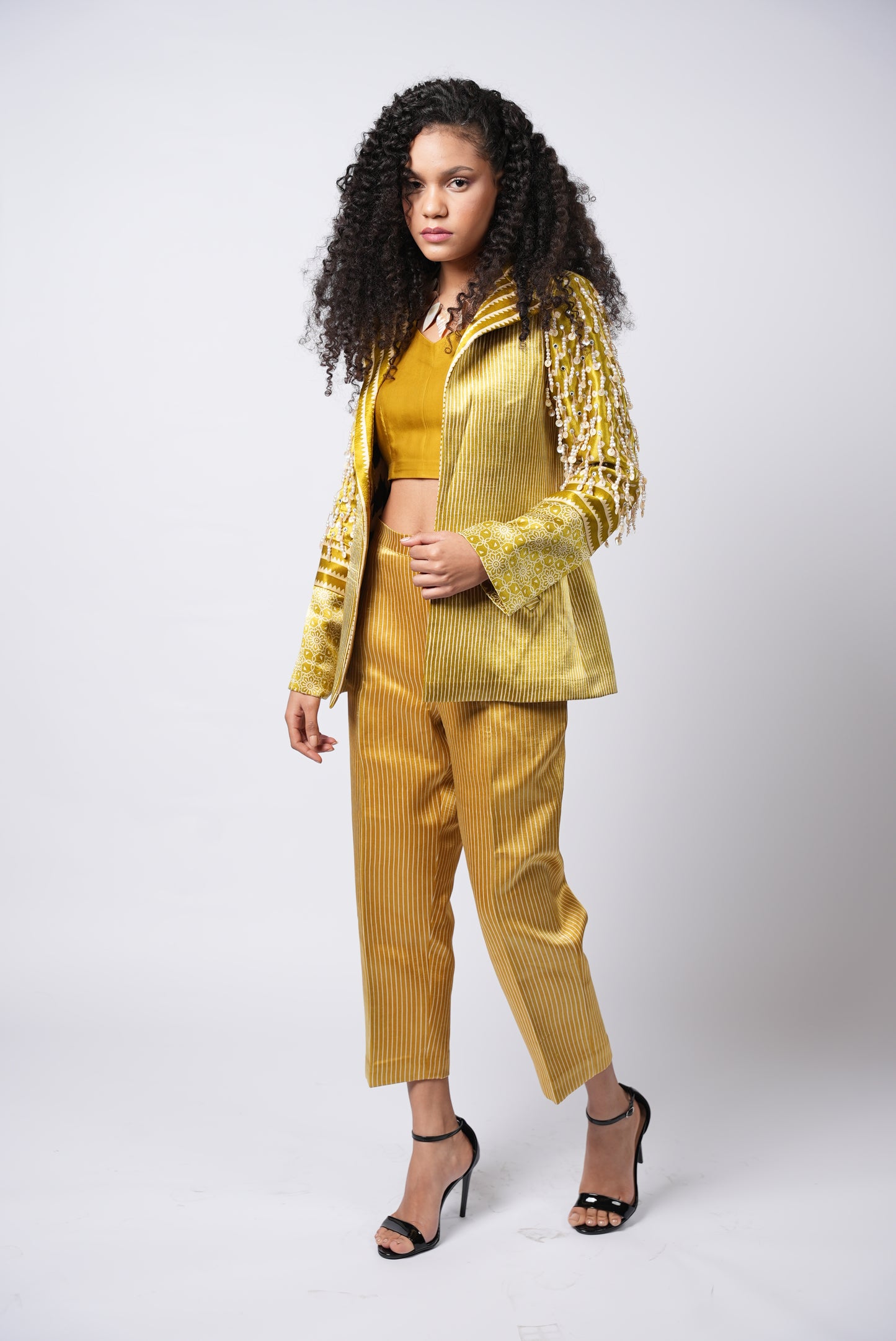 Bejwelled Regal Striped Blazer & Pant Indo-Western Set - Label Sakshi Nayyar