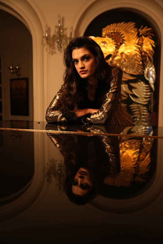 Gilded Striped Three-Piece Set with Blazer - Label Sakshi Nayyar