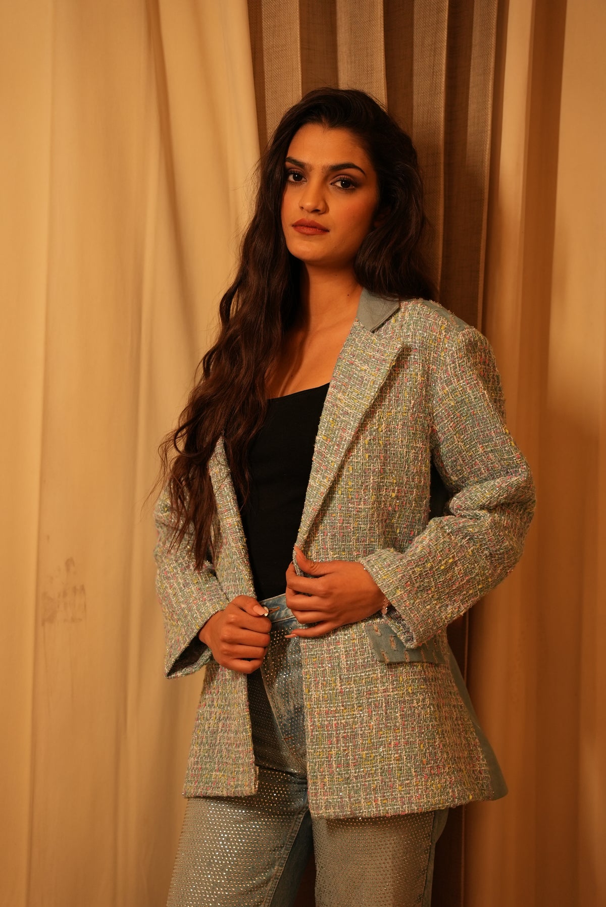 Color Pop Tweed Blazer-Jacket - Label Sakshi Nayyar