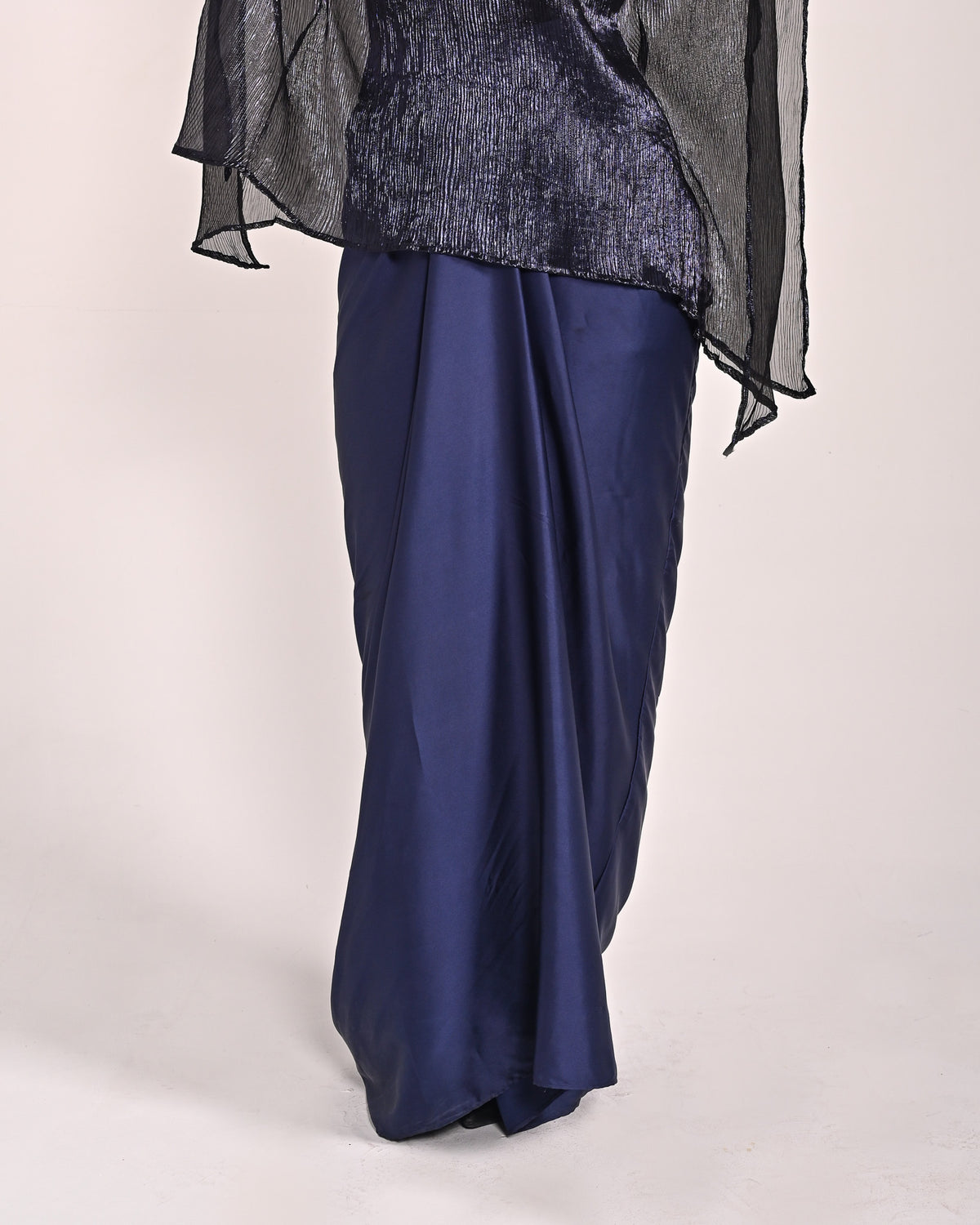 Midnight Navy Satin Drape Set