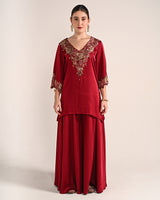 Mahogany Red Dubai Satin A Line Set