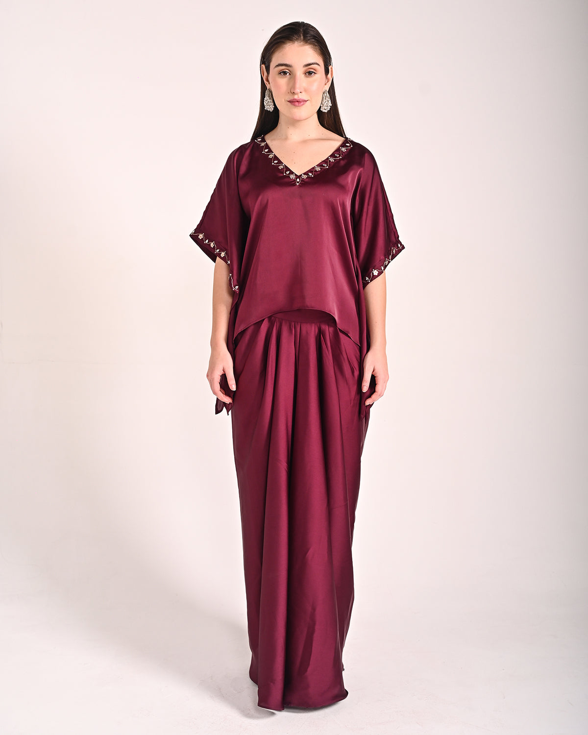 Mahogany Red Satin Drape Set