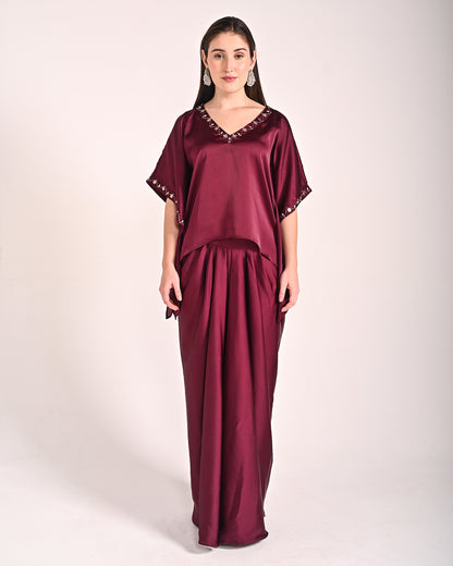 Mahogany Red Satin Drape Set