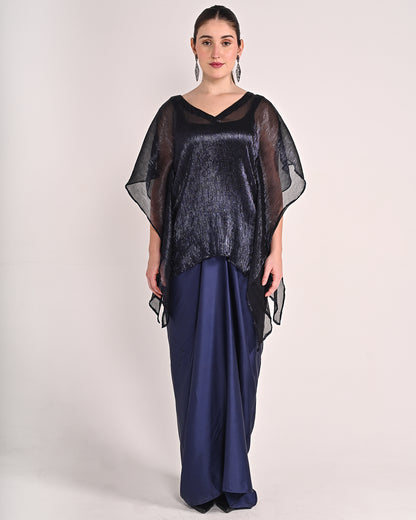 Midnight Navy Satin Drape Set