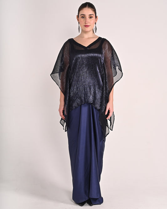 Midnight Navy Satin Drape Set