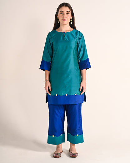 Royal Blue & Teal Butter Silk Co-ord Set
