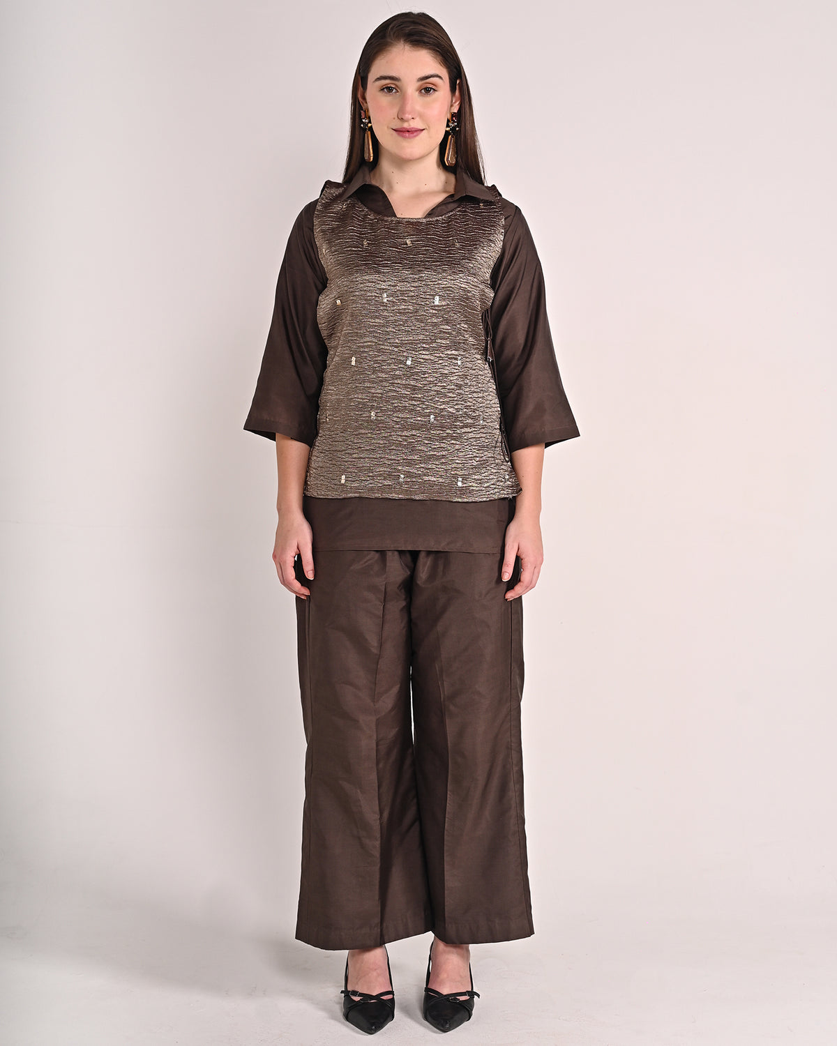 Taupe Three Piece Butter Silk Co-ord Set