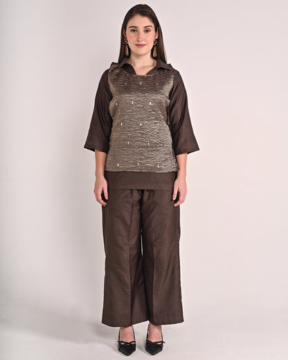 Taupe Three Piece Butter Silk Co-ord Set