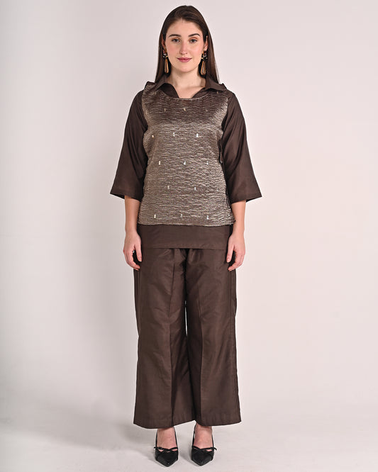 Taupe Three Piece Butter Silk Co-ord Set