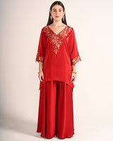 Crimson Red Dubai Satin A Line Set