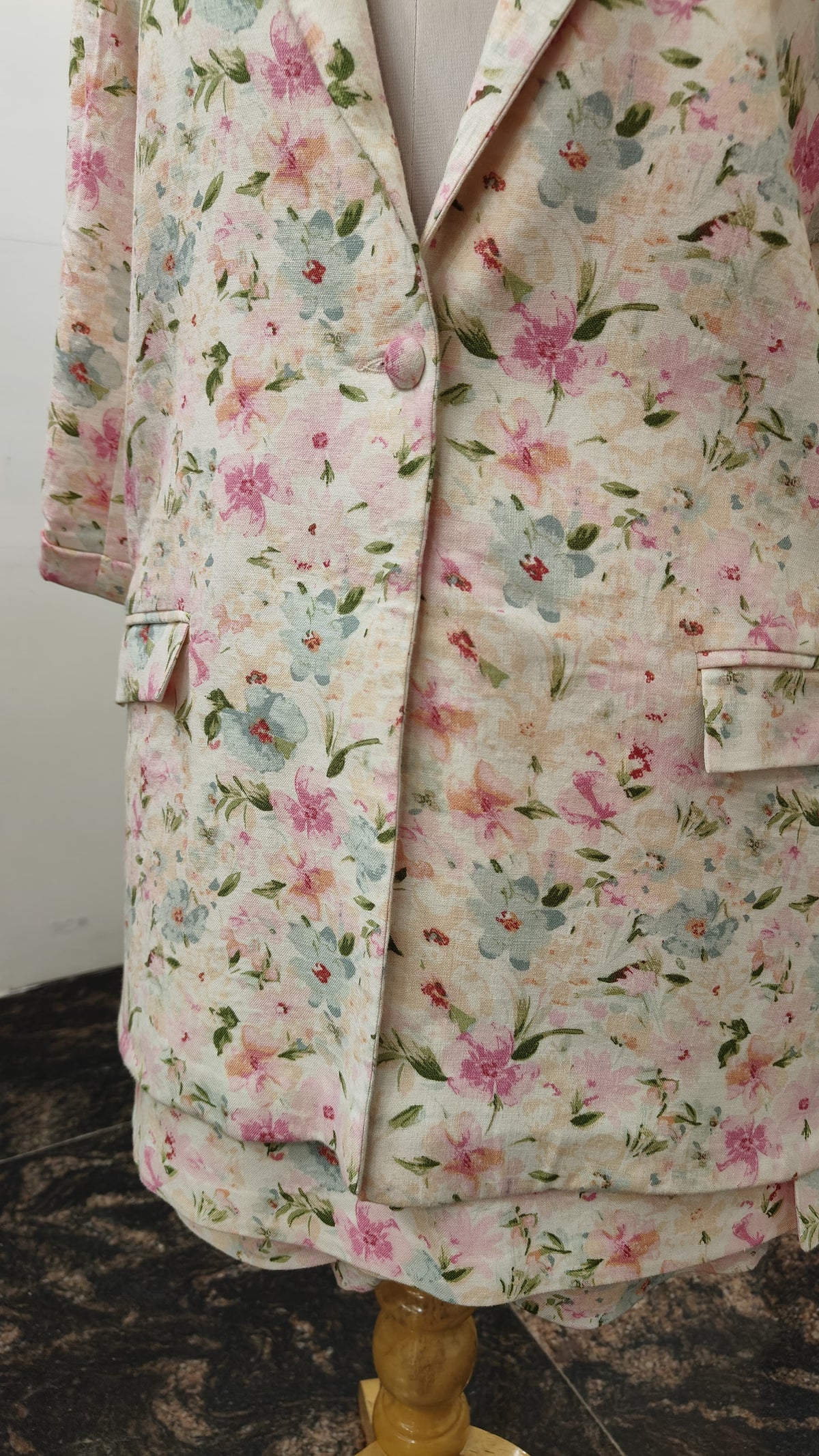 Pure Linen Blazer Set with Knee Length Skirt