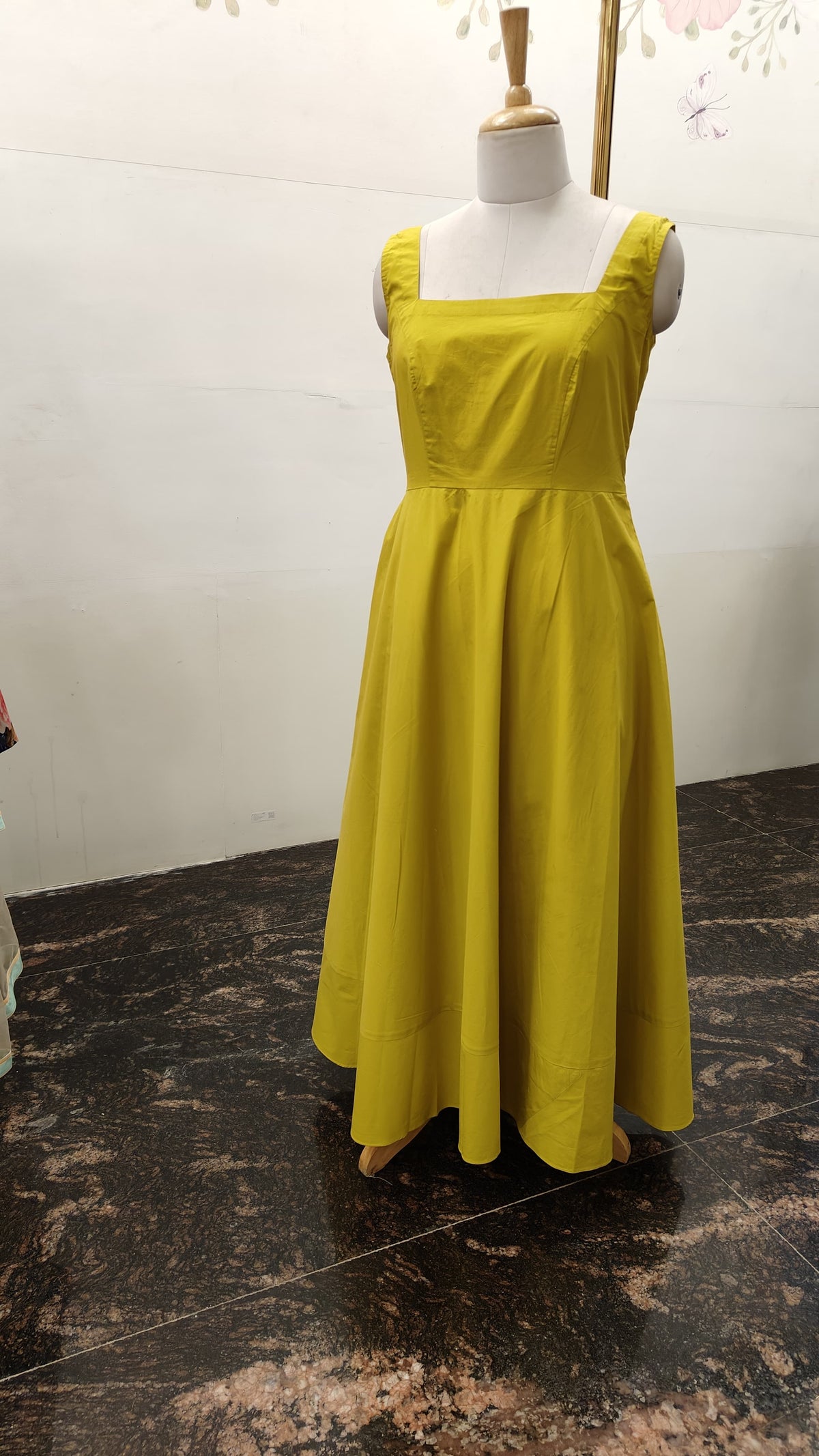 Greenish Yellow Poplin Back Knot Dress (Smocked)