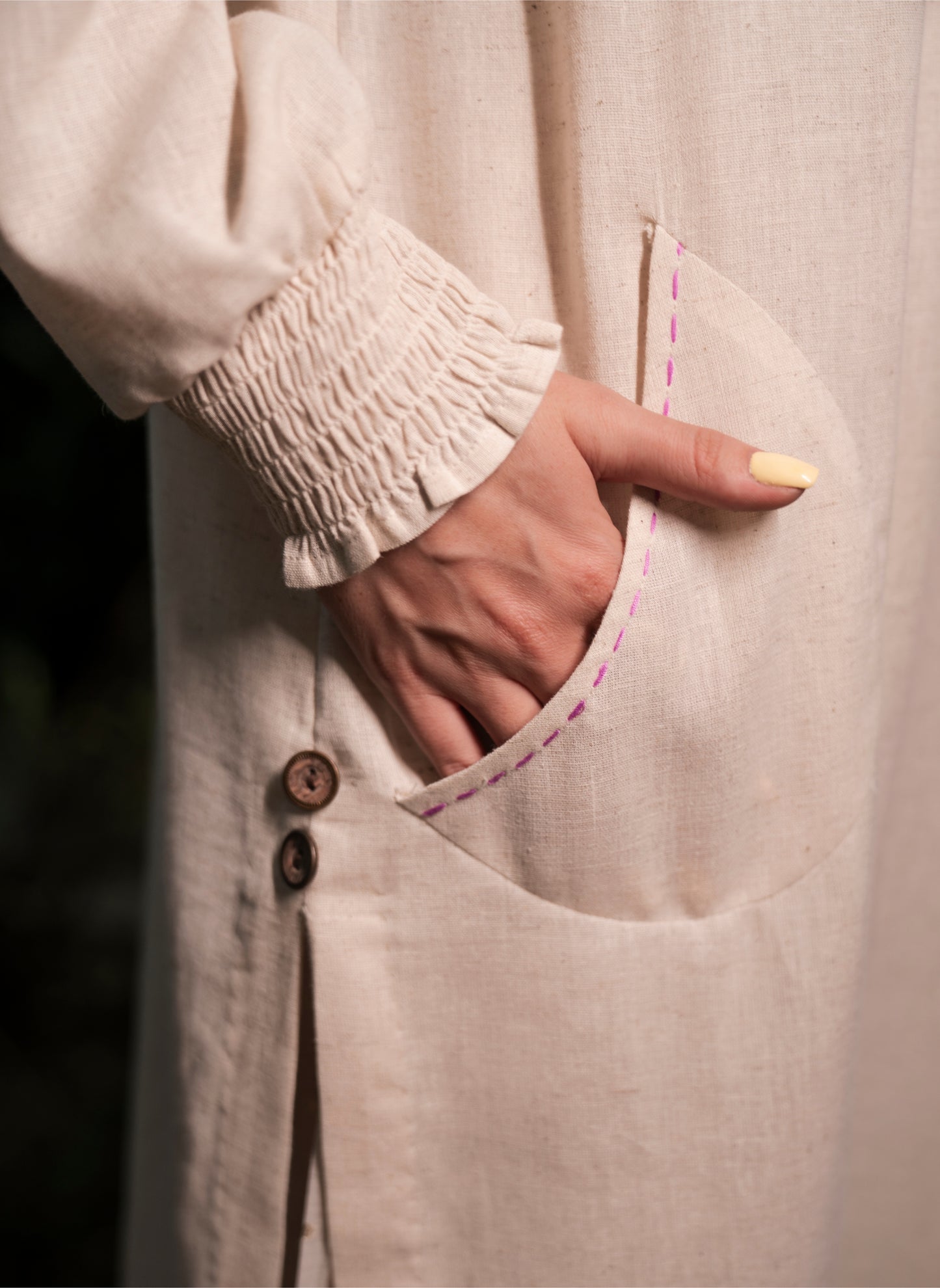 Lotus Motif Kurta Set with Smocked Sleeves
