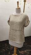 Jute Linen Boat Neck Top with Handwork on Sleeves