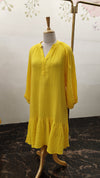 Cotton Crinkled Fabric Dress, Balloon Sleeves (Knee Length)