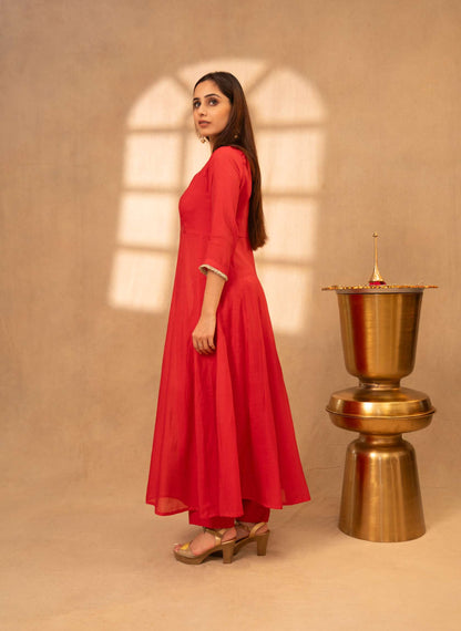 Deep Fuchsia Pink Anarkali Suit with Parallel Pants & Dupatta