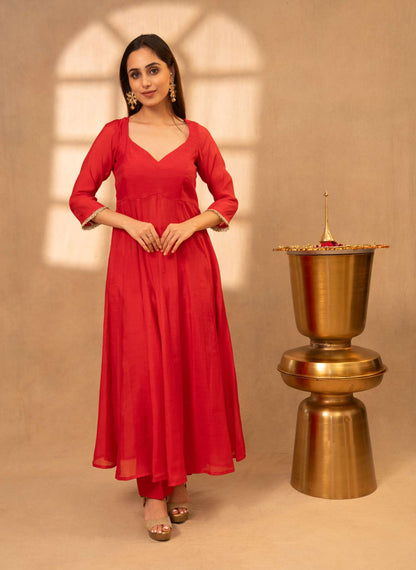 Deep Fuchsia Pink Anarkali Suit with Parallel Pants & Dupatta
