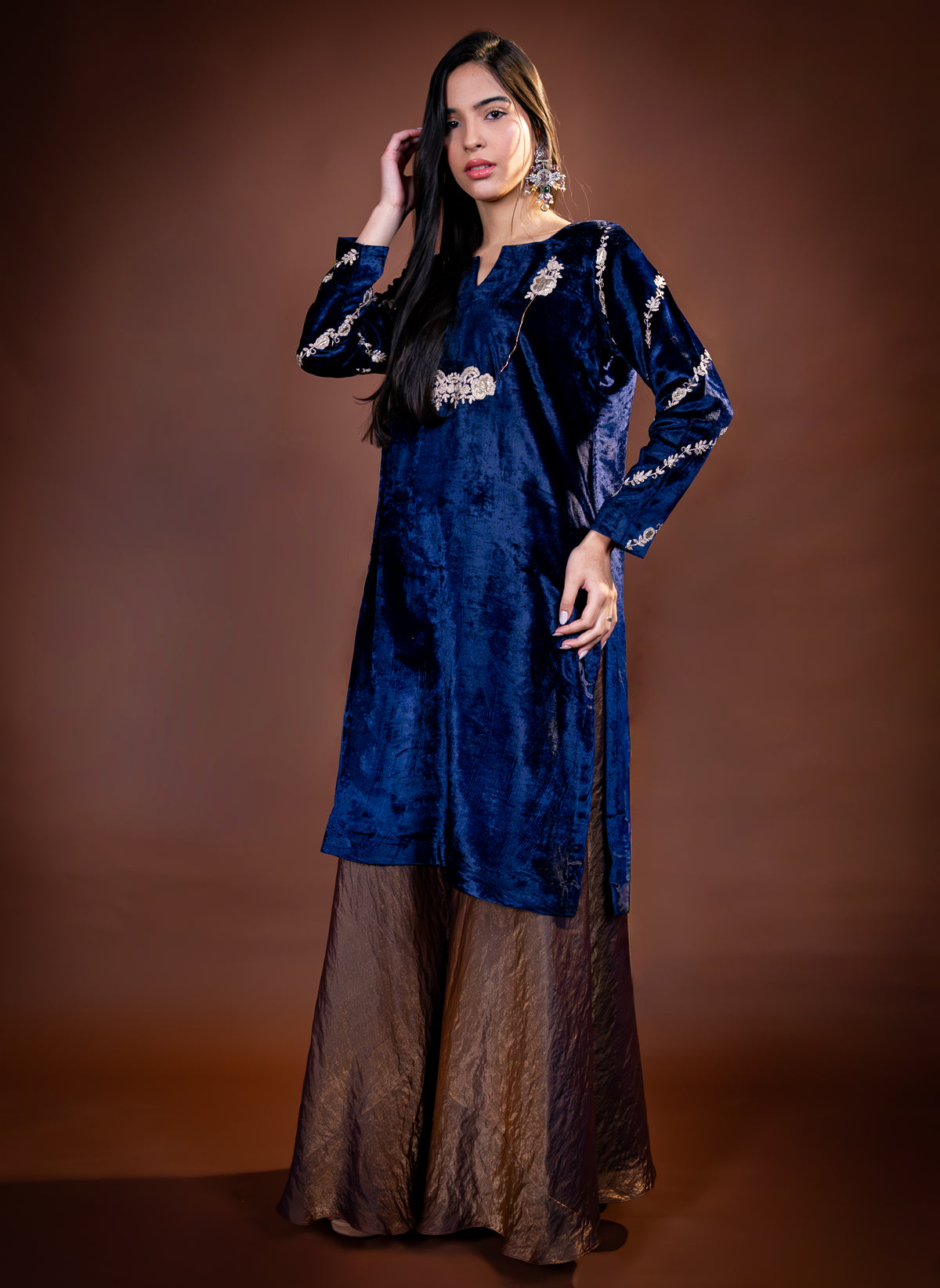 Midnght Blue Velvet & Organza Set