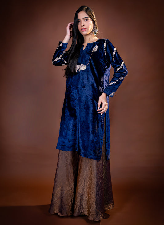 Midnght Blue Velvet & Organza Set