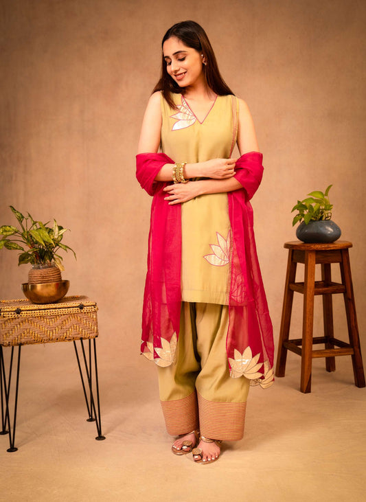 Sage Green & Hot Pink Farshi Salwar Set with Dupatta