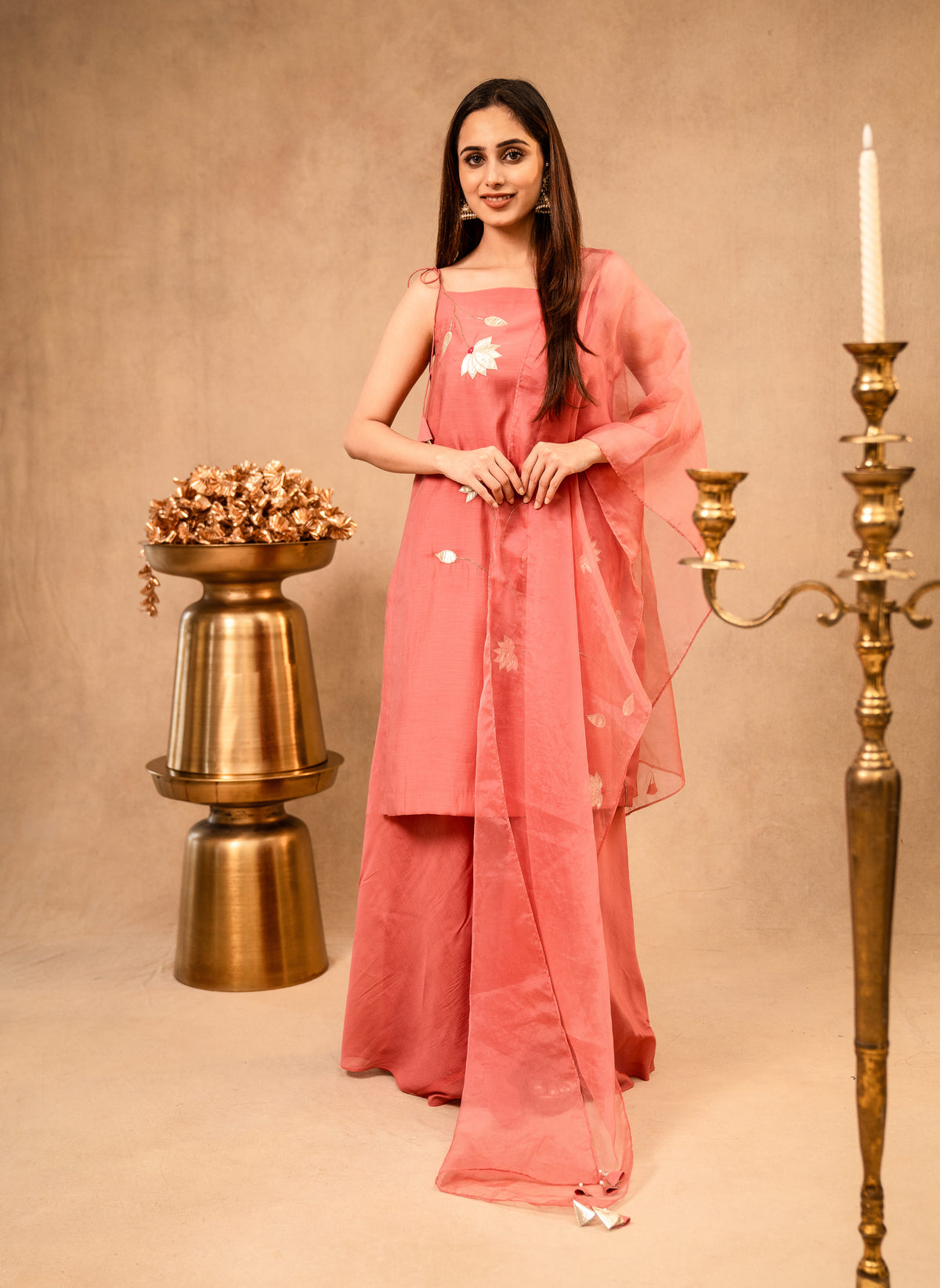 Blush Pink Noodle Strap Sharara Set with Dupatta