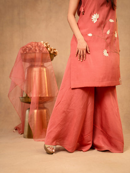 Blush Pink Noodle Strap Sharara Set with Dupatta