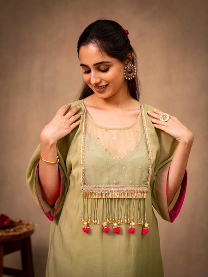 Pista Green Kaftan with Pants