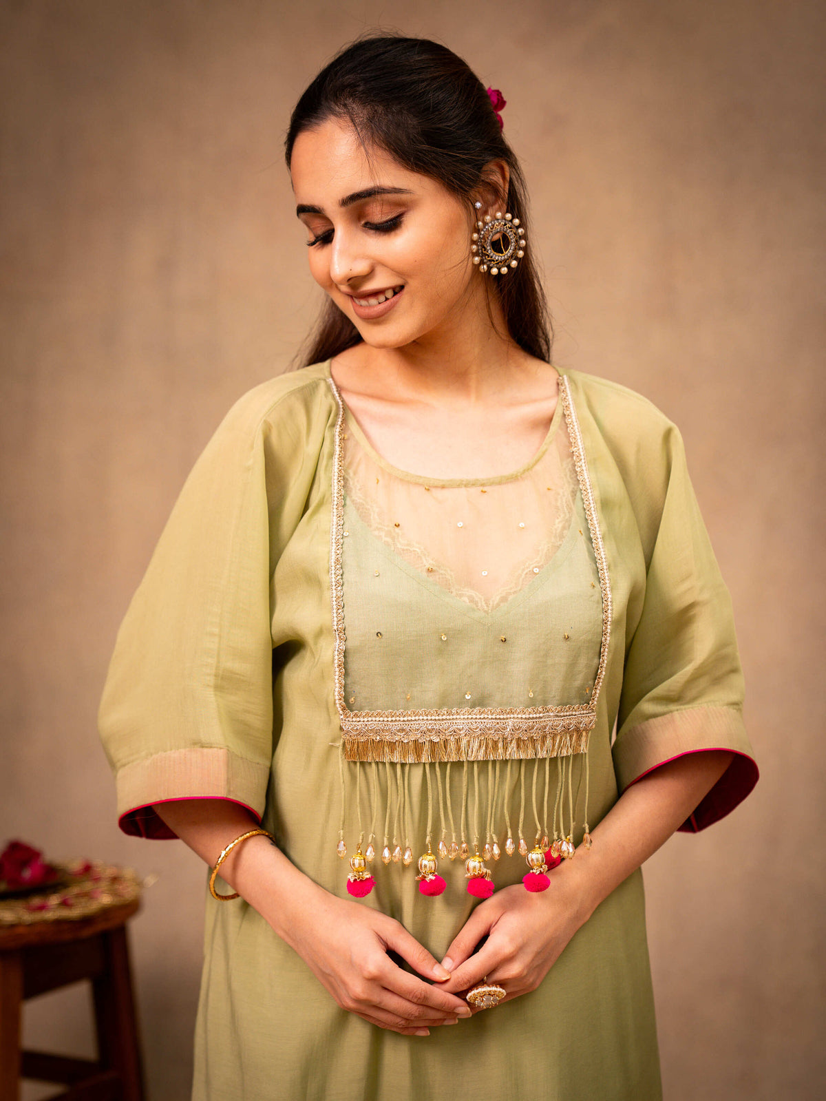Pista Green Kaftan with Pants