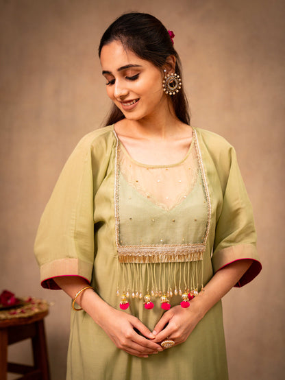 Pista Green Kaftan with Pants