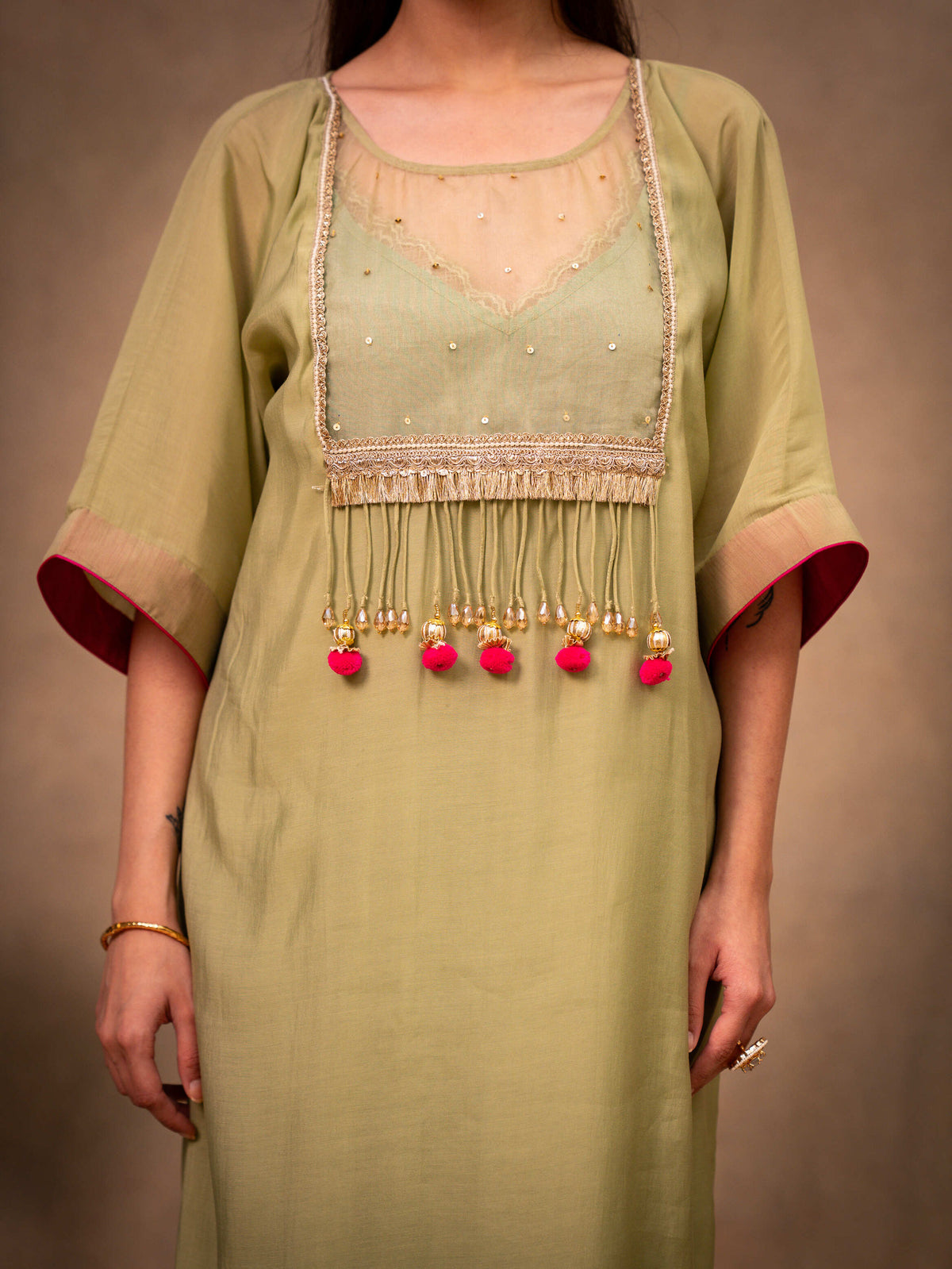 Pista Green Kaftan with Pants