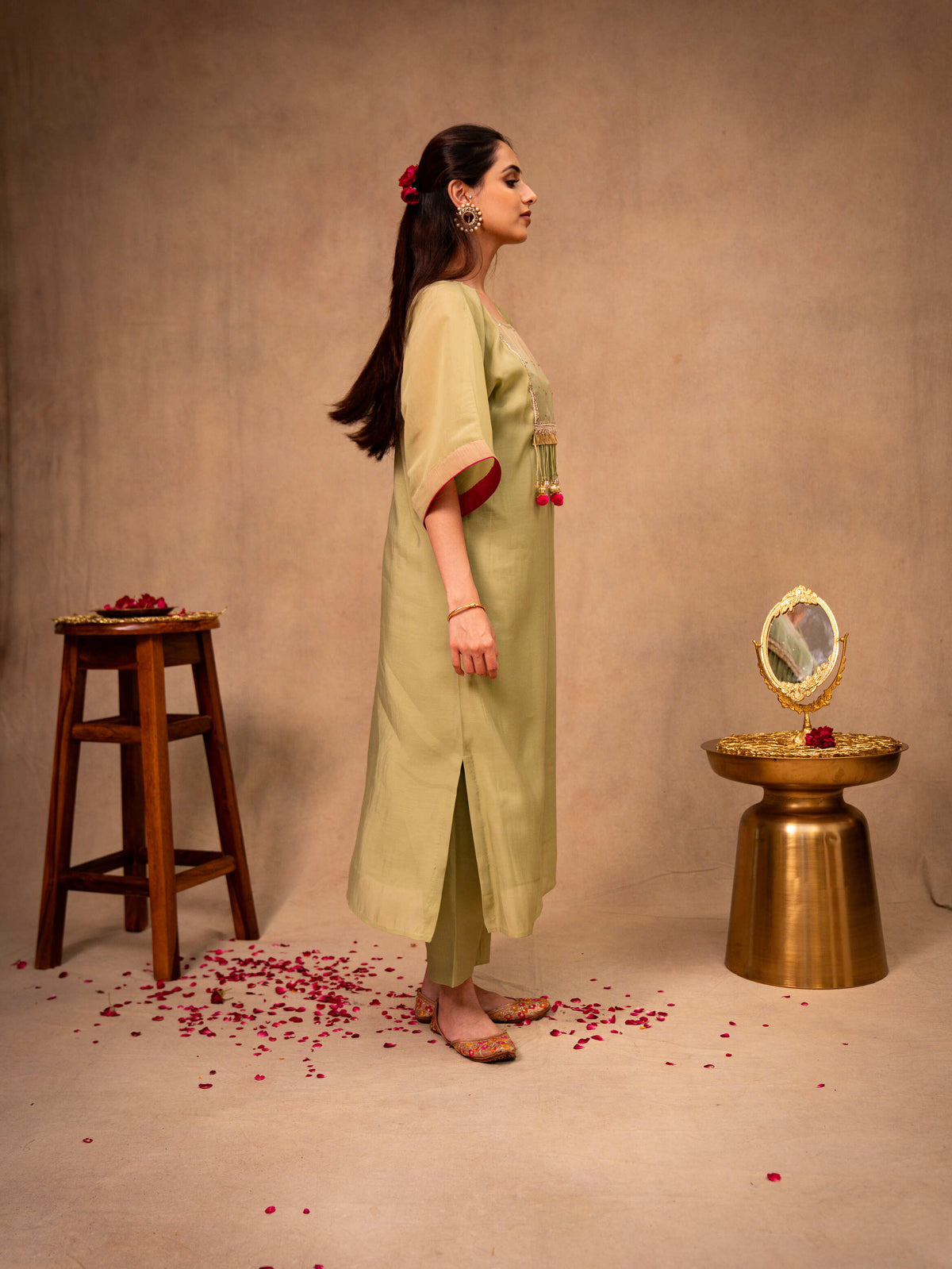 Pista Green Kaftan with Pants