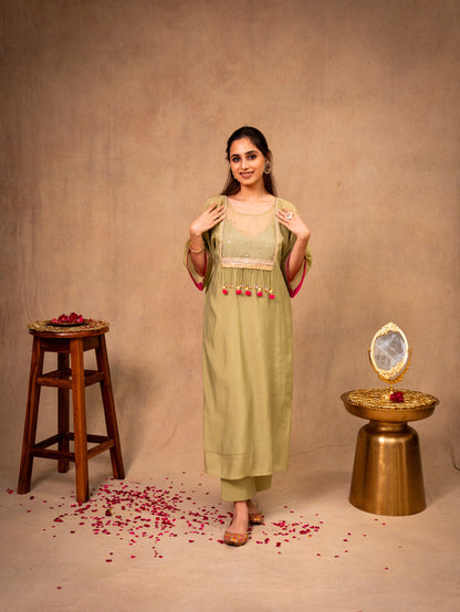 Pista Green Kaftan with Pants