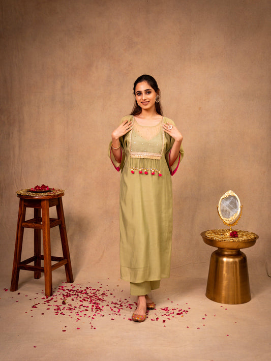 Pista Green Kaftan with Pants