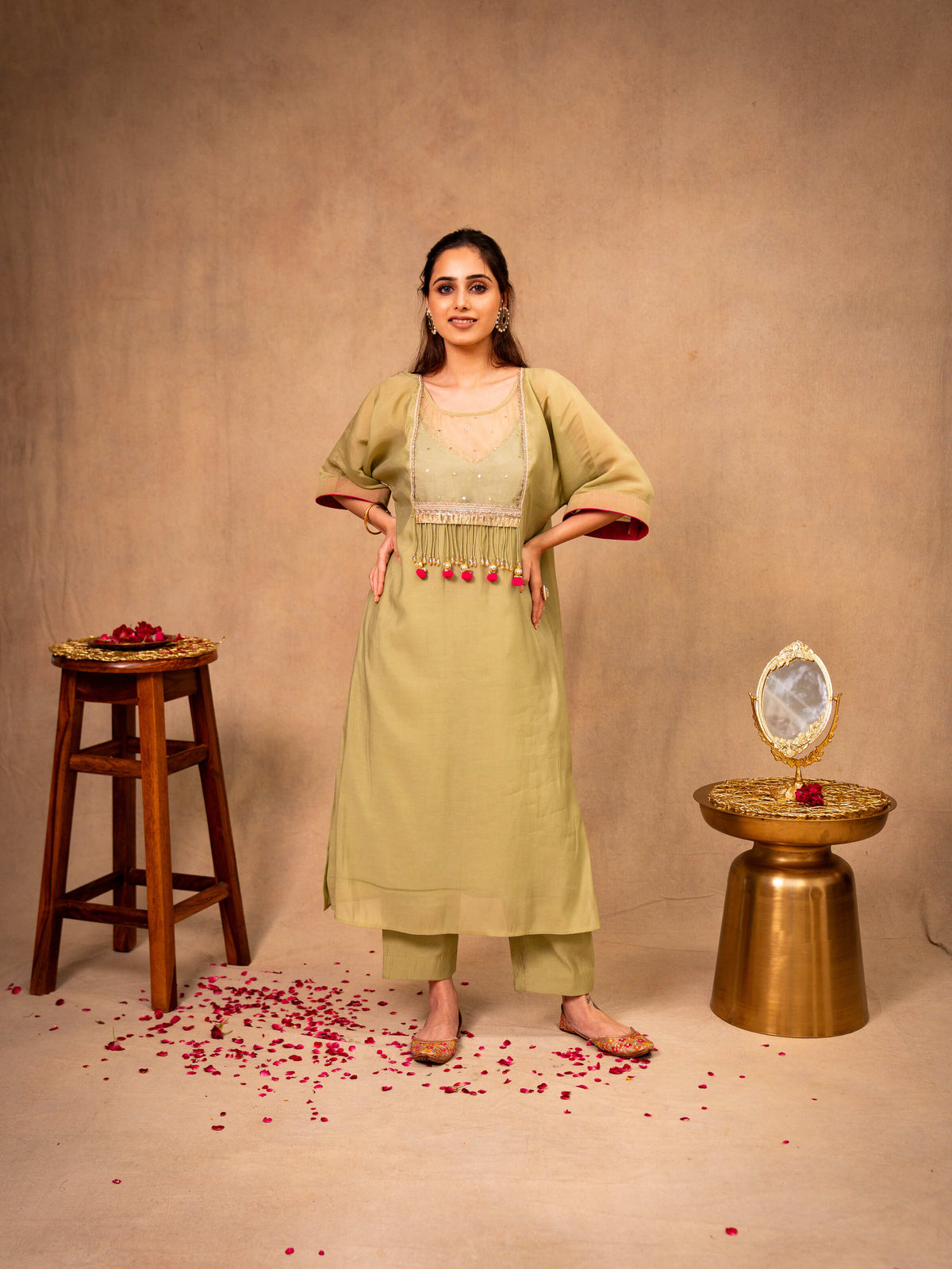 Pista Green Kaftan with Pants