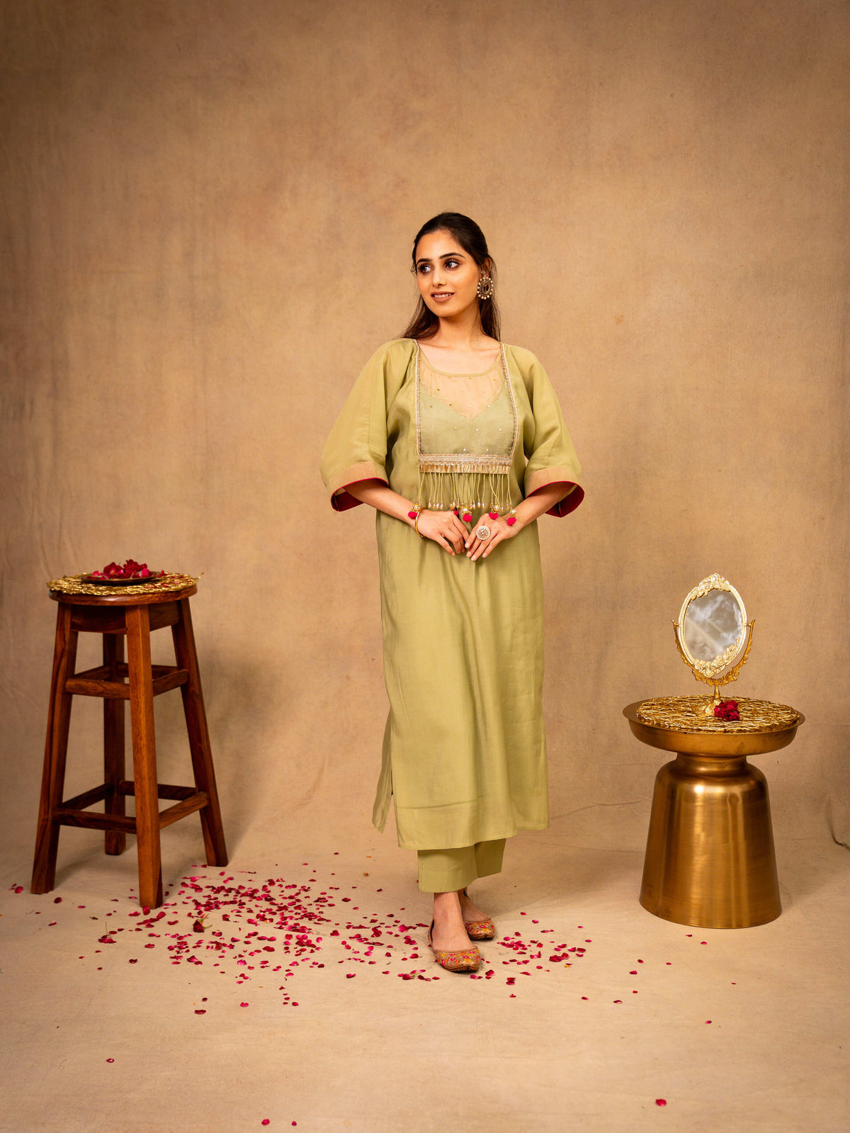 Pista Green Kaftan with Pants