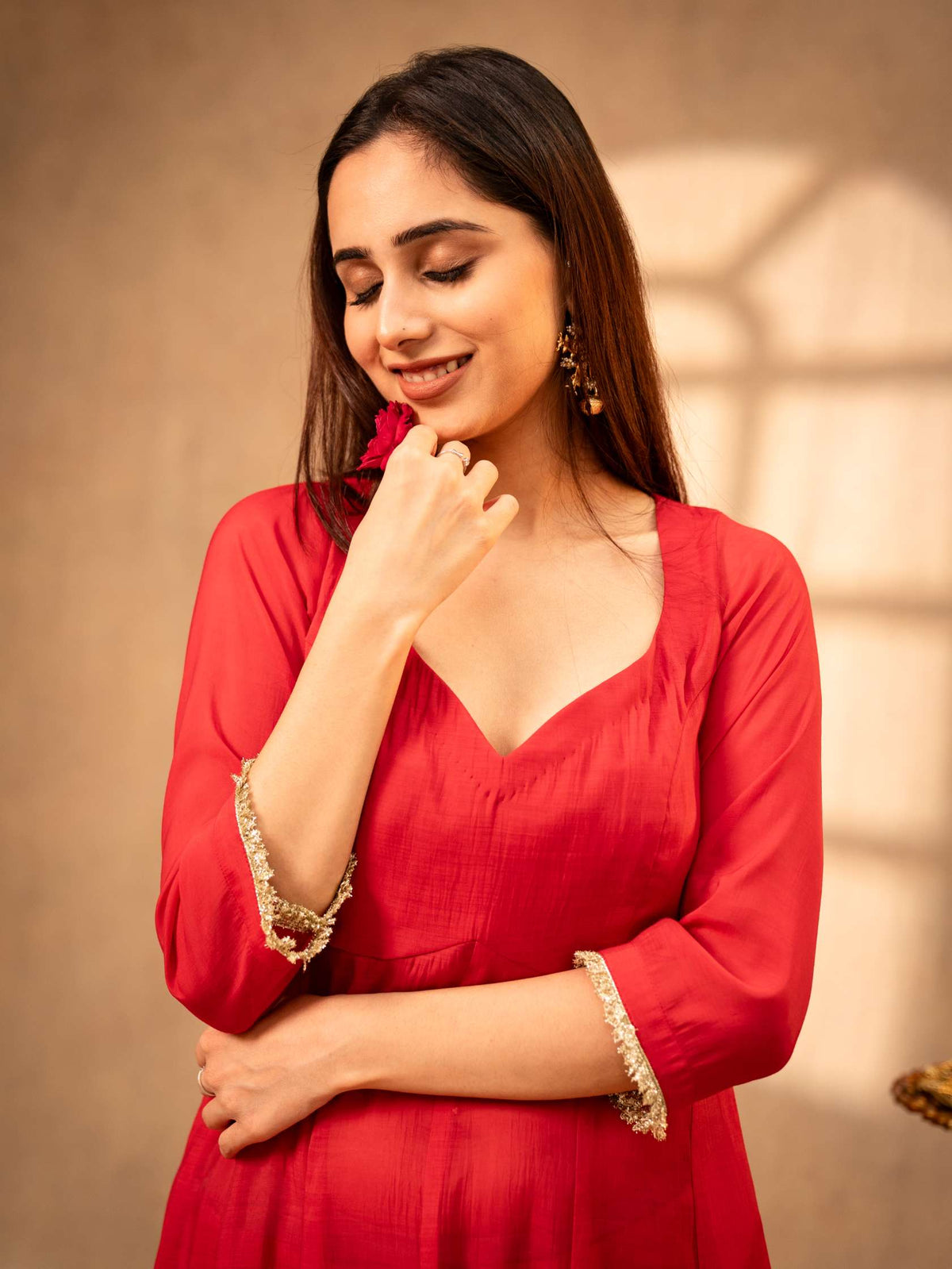 Deep Fuchsia Pink Anarkali Suit with Parallel Pants & Dupatta