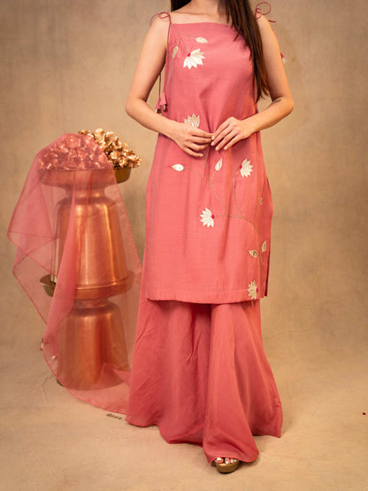 Blush Pink Noodle Strap Sharara Set with Dupatta