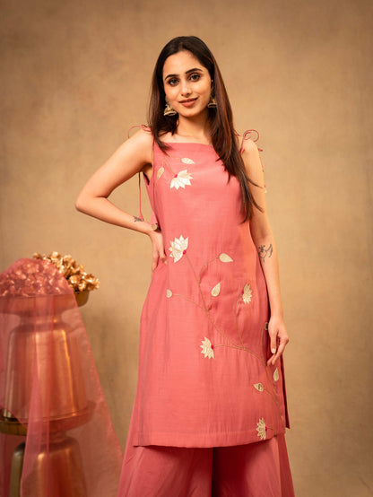 Blush Pink Noodle Strap Sharara Set with Dupatta