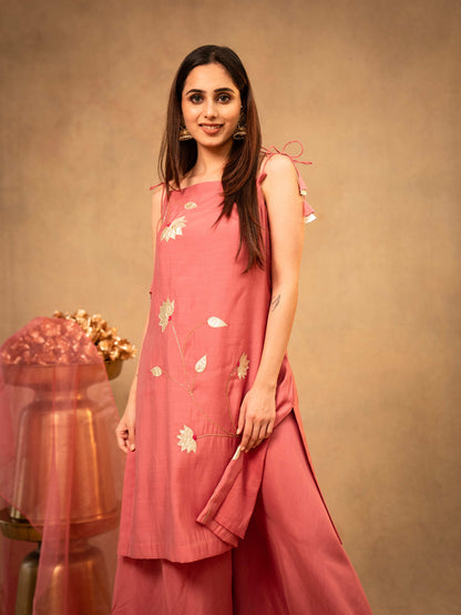 Blush Pink Noodle Strap Sharara Set with Dupatta
