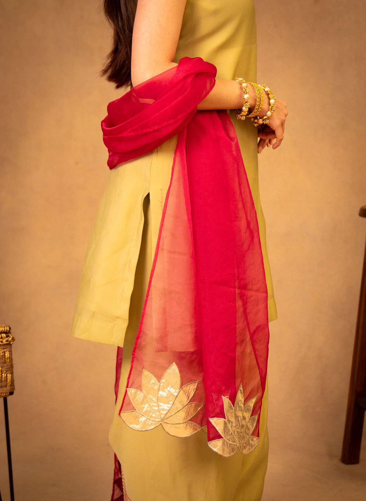 Sage Green & Hot Pink Farshi Salwar Set with Dupatta