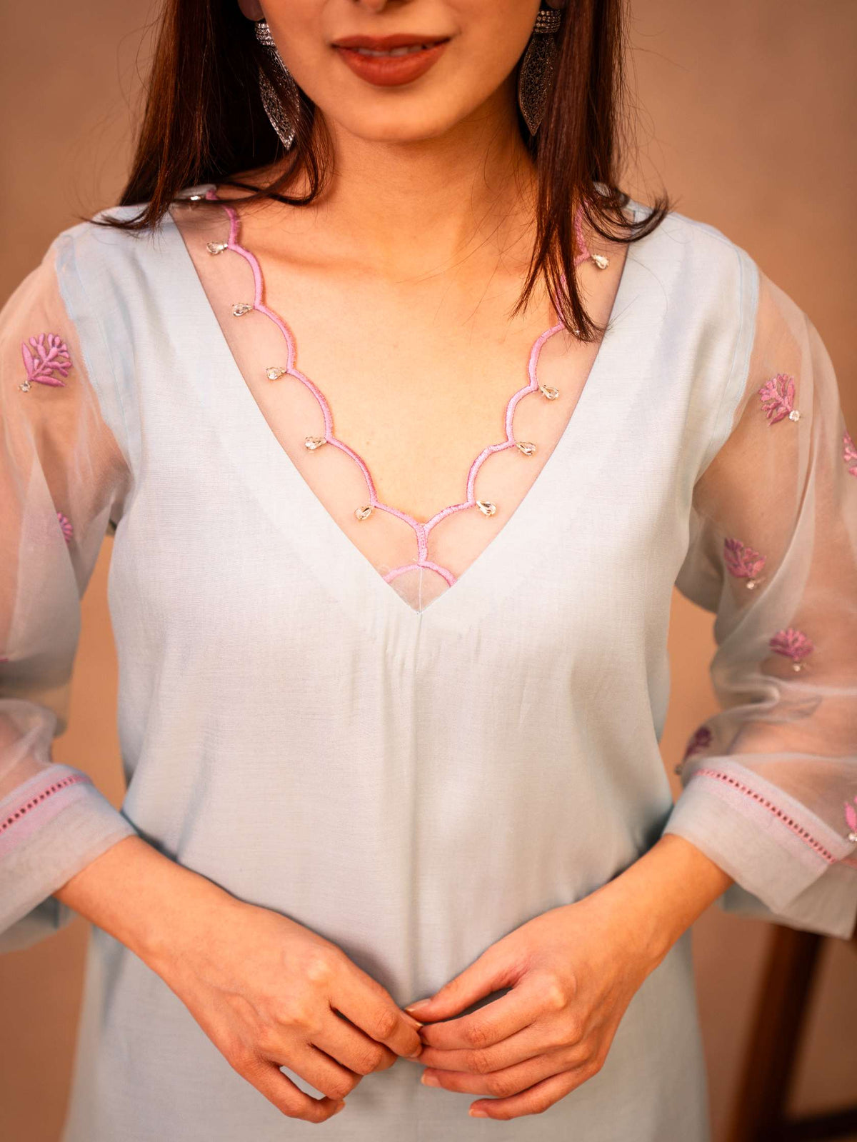 Sky Blue & Mauve Suit with Organza Dupatta